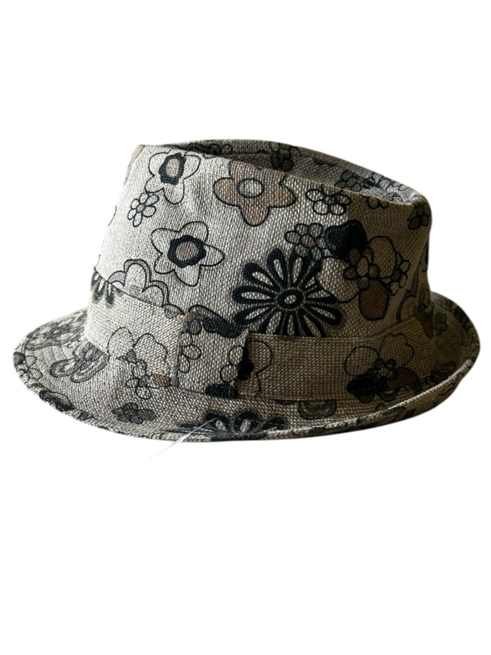 Floral Canvas Trilby/Fedora Hat in Beige Tan Black with Speckles of Gold